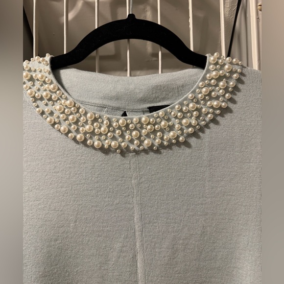 NWT Karl Lagerfeld Light Blue Pearl-Embellished Top, Sz S - Picture 3 of 8